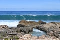 Wave crest and rocky shore, KaÃ¢â¬â¢ena Point, Oahu Hawaii